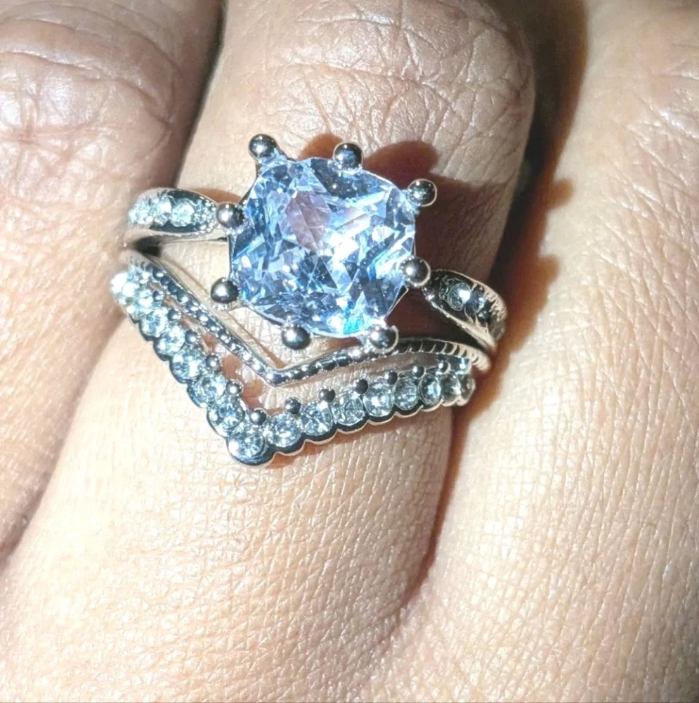 Elegant diamond bridal ring set sz 6